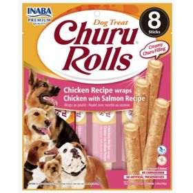 Inaba Rolls Dog Treat Chicken Recipe wraps Chicken with Salmon Recipe - 8 count