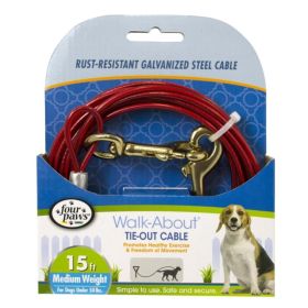 Four Paws Walk-About Tie-Out Cable Medium - 15' Long