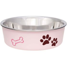 Loving Pets Stainless Steel & Light Pink Dish with Rubber Base - Small