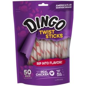 Dingo Twist Sticks Chicken in the Middle Rawhide Chews  - 50 Pack