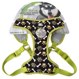 Pet Attire Ribbon Brown Paw & Bones Designer Wrap Adjustable Dog Harness SM