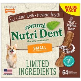 Nylabone Natural Nutri Dent Filet Mignon Dental Chews Small - 64 count